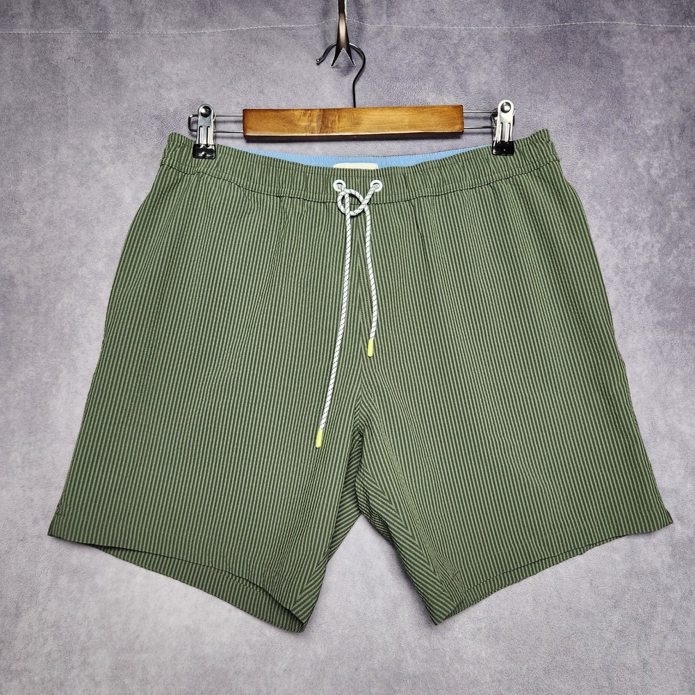 Bonobos Riviera Swim Trunks Mens Medium Green Striped 7 Inch BSM12070N